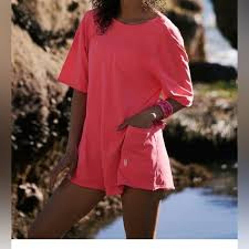 Free People Movement Hot Shot Tee Romper Coral Pink Small Oversized